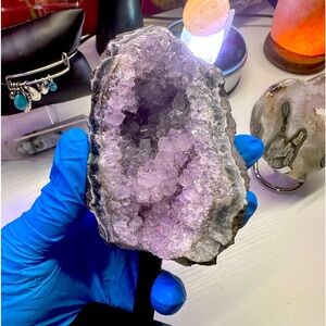 Purple amethyst on a stand